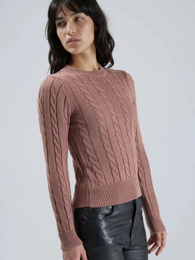 MY FASHION Dusty Rose Pink MY FASHION Fitted Cable Knit Sweater for Women | Best Price UAE