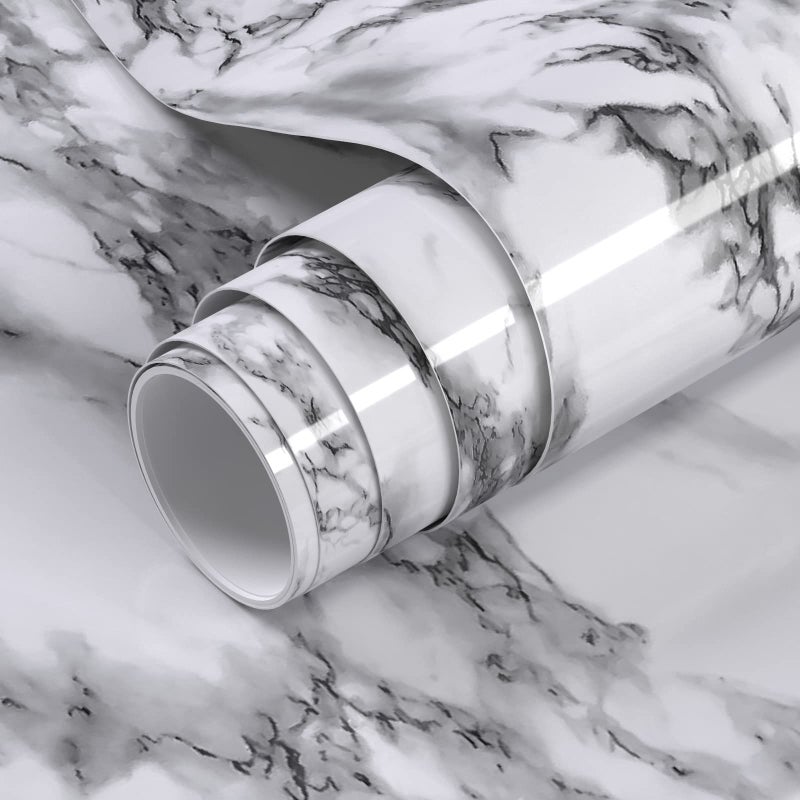 VOLEAAR Black and White Marble Contact Paper 157 x 196 Inches Peel and Stick Wallpaper Vinyl Film Self Adhesive Removable Waterproof Wall Paper for Countertop Cabinet Backsplash Shelf Liner