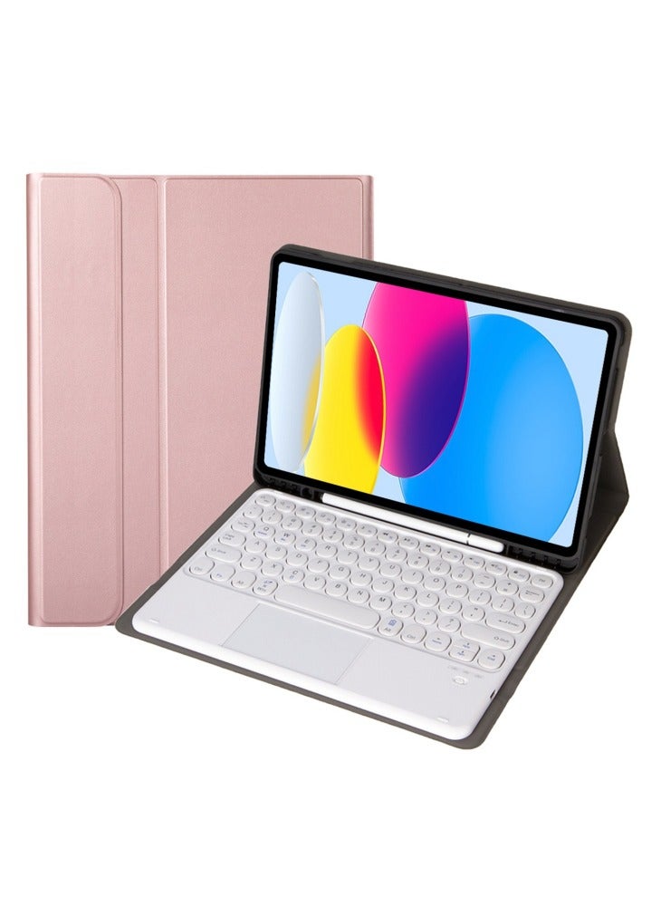 غطاء حماية YA10B-A لجهاز iPad (2025)/10.9 (2022) مصنوع من الجلد والبولي يوريثان الحراري مع حامل قلم لوحي ولوحة مفاتيح متوافقة مع البلوتوث - ذهبي وردي - Image 1