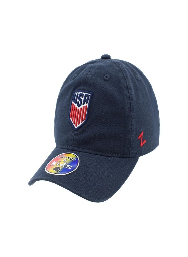 ZHATS U.S. Soccer Officially Licensed USMNT Youth Adjustable Hat Crest, Navy - Image 1