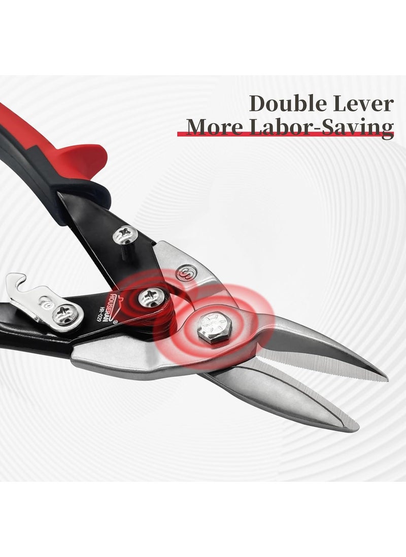 HOUSERAN HOUSERAN Aviation Snips 10 Inch Tin Snips Straight Cut Heavy Duty Sheet Metal Cutter with Safety Lock and Nonslip Handle CRV Steel Sharp Teeth Metal Shears Scissors for Cutting Metal Sheet  - Image 5