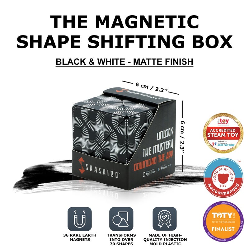 SHASHIBO Shape Shifting Box - Award-Winning, Patented Fidget Cube w/ 36 Rare Earth Magnets - Transforms Into Over 70 Shapes, Download Fun in Motion Toys Mobile App (Original Series - Black & White) - Image 2