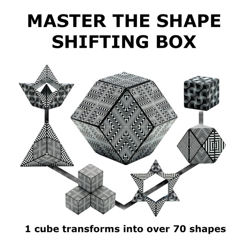 SHASHIBO Shape Shifting Box - Award-Winning, Patented Fidget Cube w/ 36 Rare Earth Magnets - Transforms Into Over 70 Shapes, Download Fun in Motion Toys Mobile App (Original Series - Black & White) - Image 4