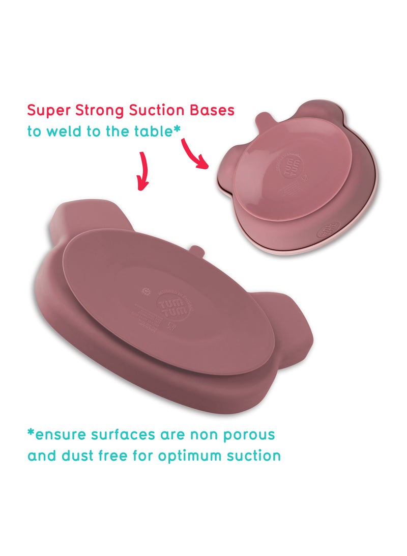 TUM TUM Baby Dinner Set for Weaning, Includes Silicone Suction Plate & Bowl, Baby Cutlery, 6 Months Plus, Dishwasher Safe, BPA Free - Pink - Image 3