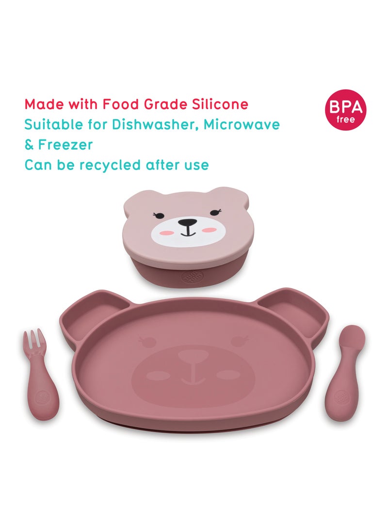 TUM TUM Baby Dinner Set for Weaning, Includes Silicone Suction Plate & Bowl, Baby Cutlery, 6 Months Plus, Dishwasher Safe, BPA Free - Pink - Image 2