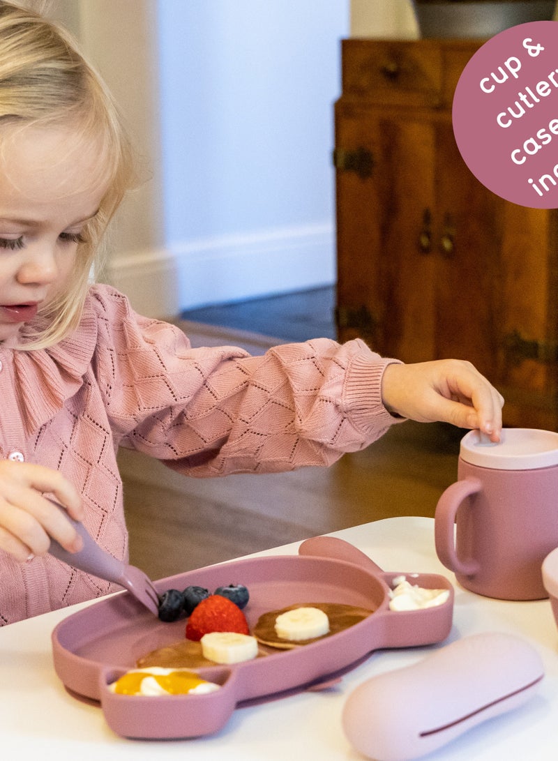 TUM TUM Baby Dinner Set for Weaning, Includes Silicone Suction Plate & Bowl, Baby Cutlery, 6 Months Plus, Dishwasher Safe, BPA Free - Pink - Image 5