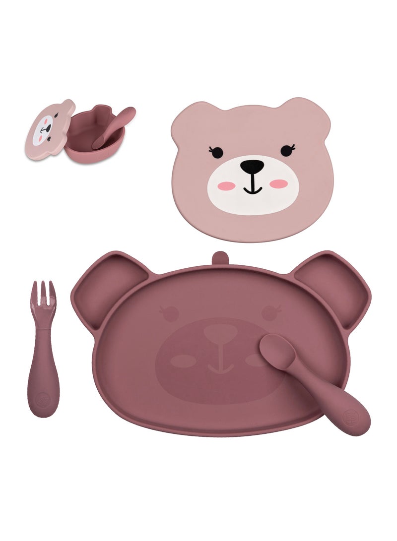 TUM TUM Baby Dinner Set for Weaning, Includes Silicone Suction Plate & Bowl, Baby Cutlery, 6 Months Plus, Dishwasher Safe, BPA Free - Pink - Image 1