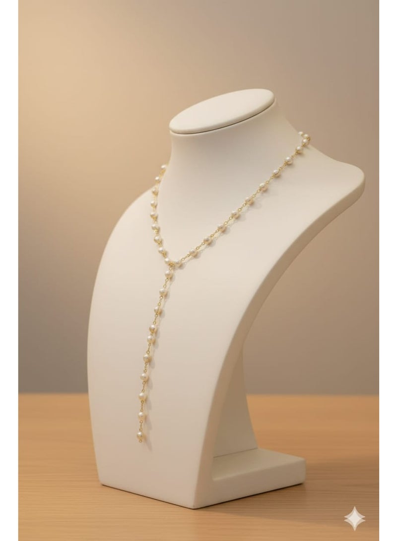 Elegant Y-shaped pearl necklace for women – a luxurious gold chain perfect for evenings and special occasions. - Image 1