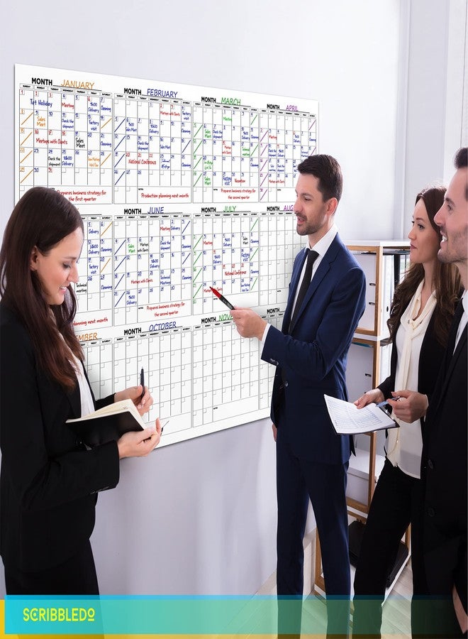 سكريبل دو لوحة بيضاء كبيرة للتقويم تُعلق على الحائط، مقاس 36 × 48 بوصة، لتخطيط 12 شهرًا، قابلة للمسح الجاف، تتضمن 6 أقلام تلوين، ممحاة، دبابيس تثبيت، وشريط لاصق. - Image 4