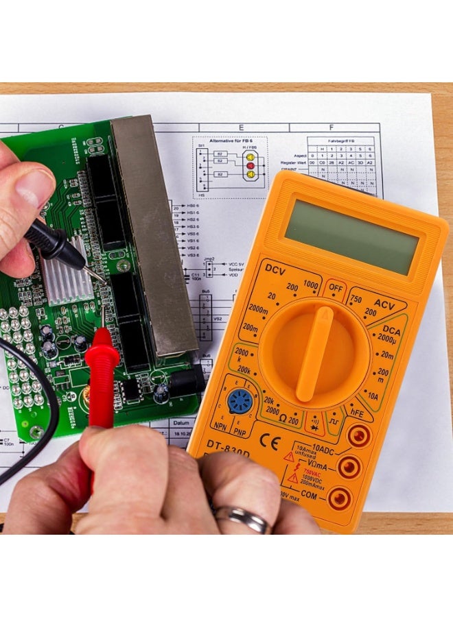 جهاز قياس رقمي صغير DT-830D مزود بجرس – لقياس الجهد والتيار والمقاومة – شاشة LCD واضحة مع اختبار الدايود والترانزستور - Image 3