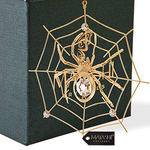 matashi 24K Gold Plated Crystal Studded Hanging Ornaments for Christmas Tree, Christmas Spider Miracle, Decor - The Tradition of Tinsel Legend Spider on Web Ornament - Image 1