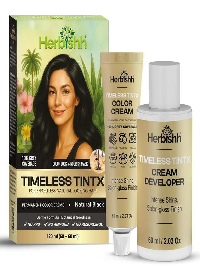 Herbishh Natural Black Timeless TintX (120 ml) | 100% Grey Coverage | Permanent Crème Hair Color for Women & Men | Free from PPD, Ammonia & Resorcinol - Image 1