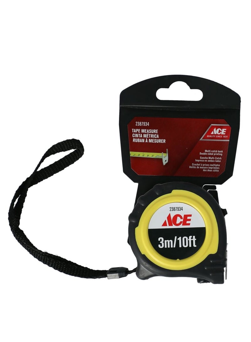 ACE Double Sided Measuring Tape Black and Yellow 16mm x 3m - Image 1