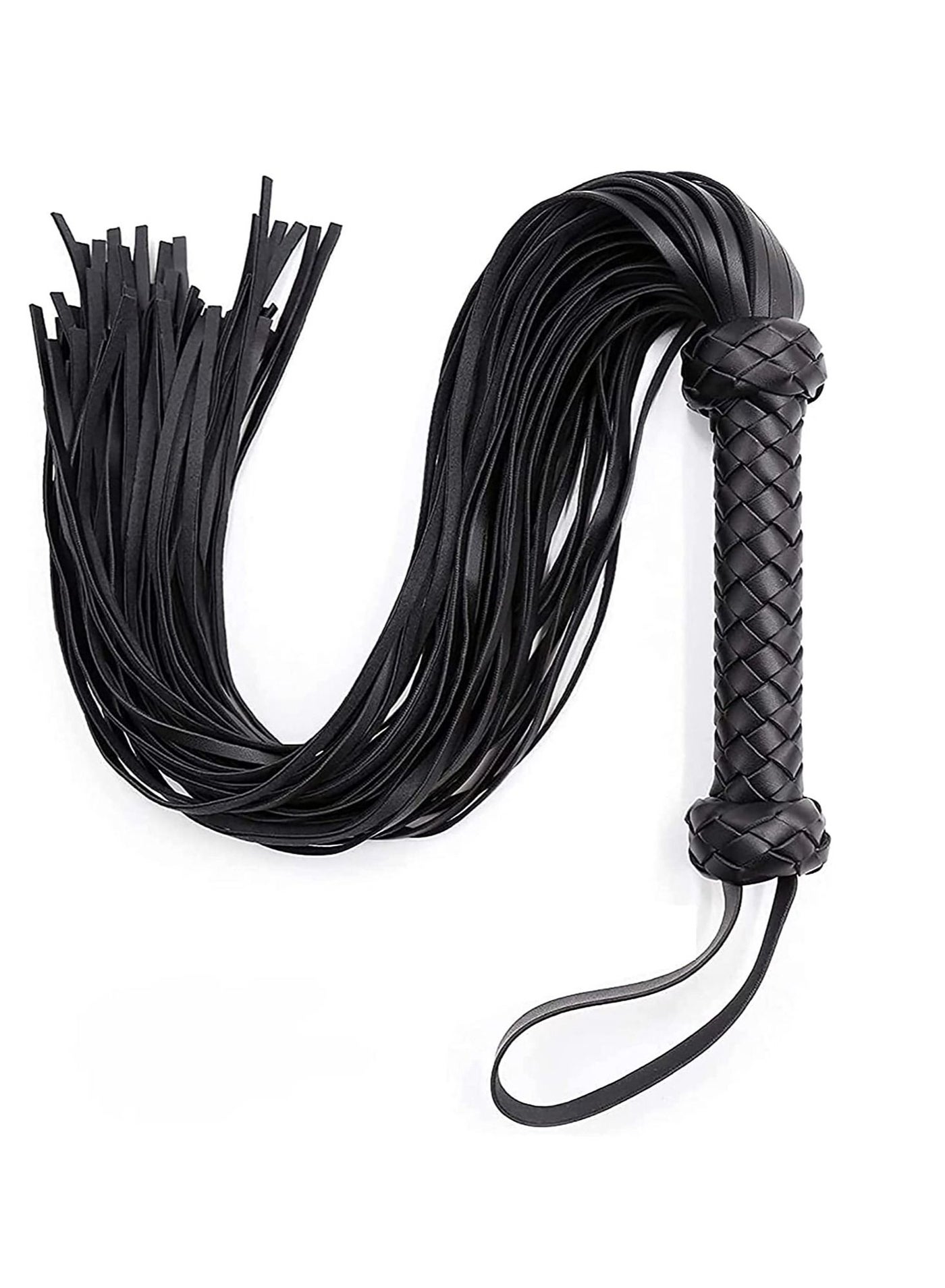 USA-Made Ladies Black Leather Fringe Whip Keychain - Motorcycle / Butterfly Theme