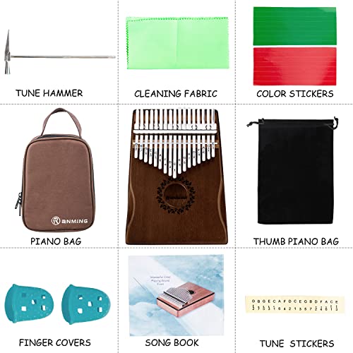 RANMING 17 Keys Kalimba Thumb Piano - Mahogany Finger Piano with Hand Rest, Portable Gig Bag & Tuning Hammer, Mbira Musical Instrument Gift for Adults Beginners - Image 5