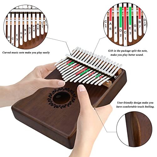 RANMING 17 Keys Kalimba Thumb Piano - Mahogany Finger Piano with Hand Rest, Portable Gig Bag & Tuning Hammer, Mbira Musical Instrument Gift for Adults Beginners - Image 3