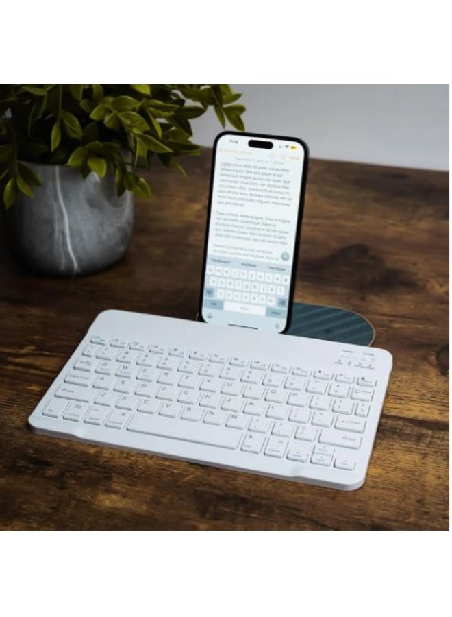 Wireless Keyboard, Mini Portable Bluetooth Keyboard, Ultra Slim Quiet Ergonomic Keyboard with Rechargeable Battery for iOS, Android and Windows - White - Image 2