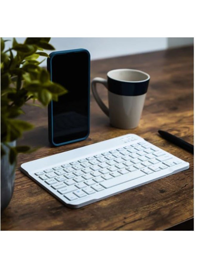 Wireless Keyboard, Mini Portable Bluetooth Keyboard, Ultra Slim Quiet Ergonomic Keyboard with Rechargeable Battery for iOS, Android and Windows - White - Image 3