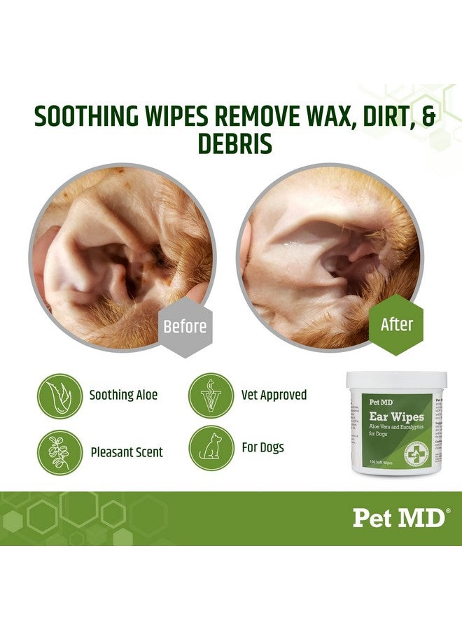 بيت إم دي مناديل تنظيف أذن الكلاب من Pet MD - منظف أذن للكلاب لإيقاف حكة الأذن والالتهابات، يحتوي على الصبار والأوكالبتوس - 100 منديل - Image 2