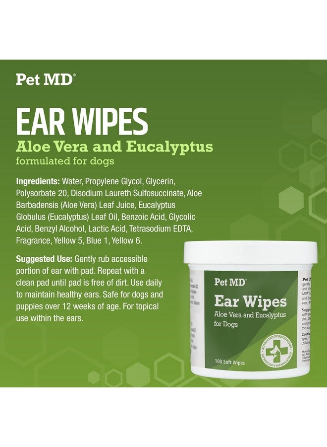 بيت إم دي مناديل تنظيف أذن الكلاب من Pet MD - منظف أذن للكلاب لإيقاف حكة الأذن والالتهابات، يحتوي على الصبار والأوكالبتوس - 100 منديل - Image 5