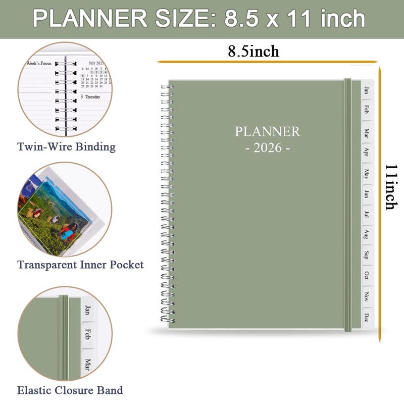 Getvow 2026 Planner - Planner 2026 from January 2026 - December 2026, Monthly and Weekly Calender with 12 Tabs, 8.5" x 11", Green - Image 5