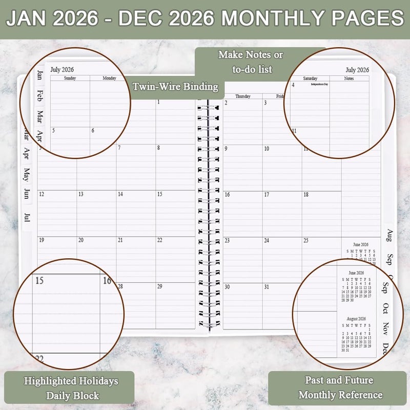 Getvow 2026 Planner - Planner 2026 from January 2026 - December 2026, Monthly and Weekly Calender with 12 Tabs, 8.5" x 11", Green - Image 2