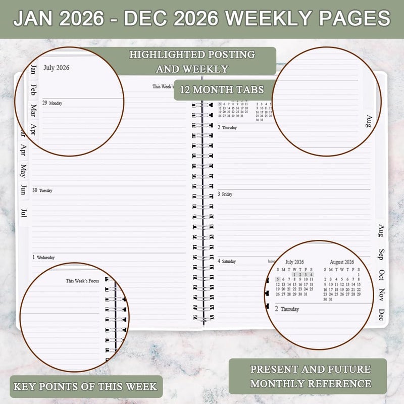Getvow 2026 Planner - Planner 2026 from January 2026 - December 2026, Monthly and Weekly Calender with 12 Tabs, 8.5" x 11", Green - Image 3