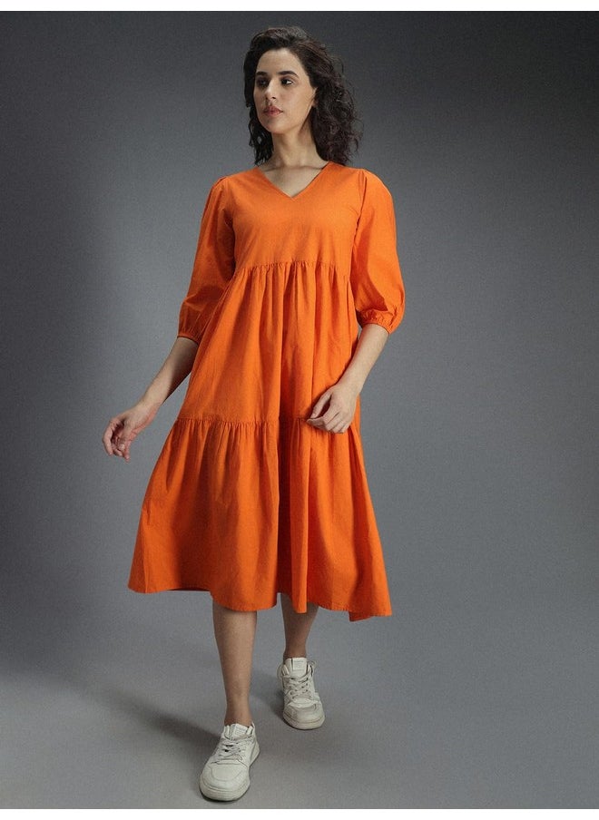 High Star Women's Cotton Pleated Maxi Casual Dress (HSWDRS23005_OR_Orange - pzsku/Z977D4CA2EC36336398F7Z/45/_/1736571134/e495a686-ecda-4a89-b361-21ab1e522de3