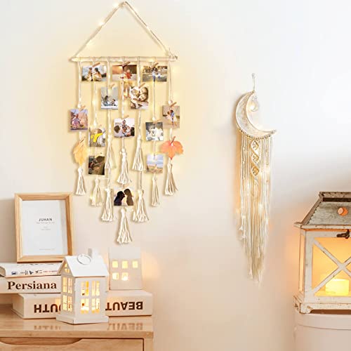 Homecor Gifts for Teenage Girls, Hanging Photo Display & Moon Dream Catchers, Christmas Teen Girls Gifts Ideas Ages 10 11 12 13 14 Years Old, Macrame Wall Decor Boho Bedroom Dorm Aesthetic Room Decor - Image 1
