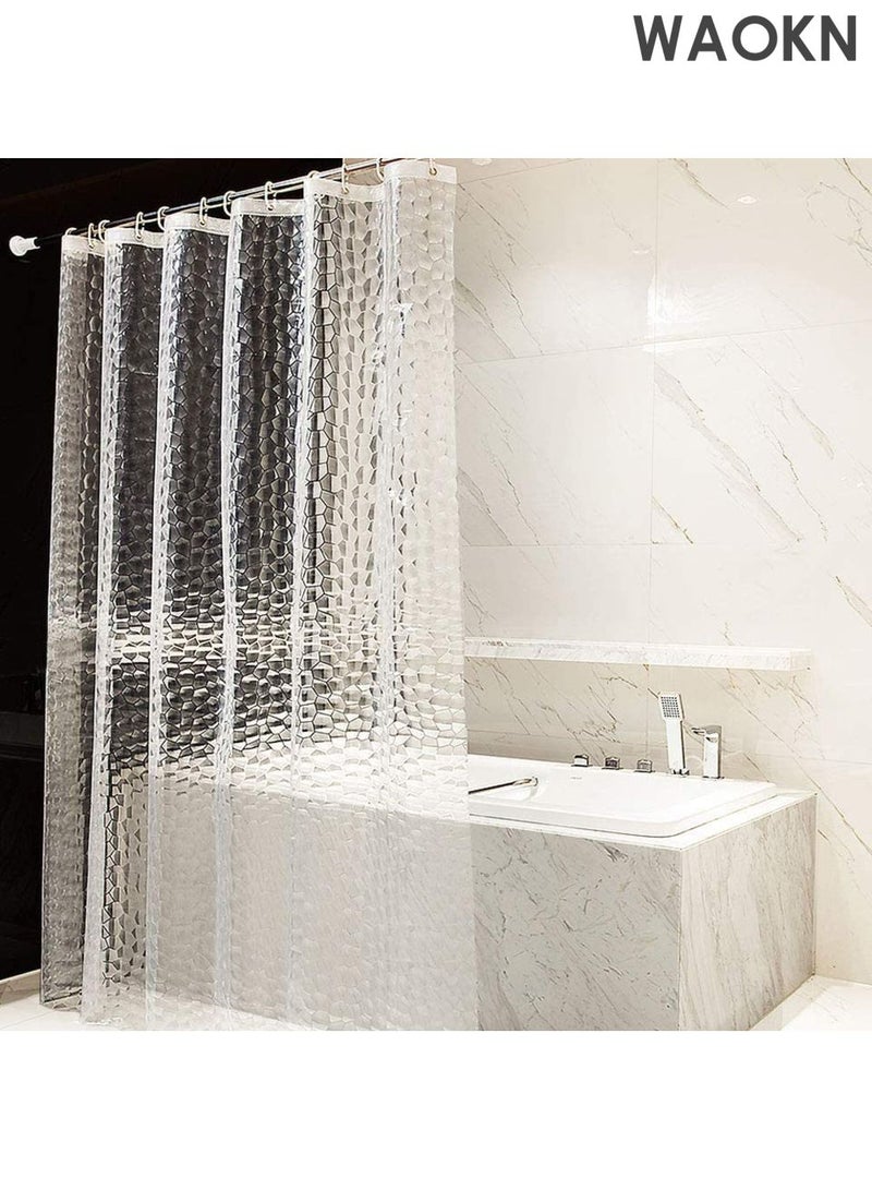 دبليو أيه أو كي أن ستارة دش مقاومة للماء لتقسيم الحمام، ستارة دش بتصميم عصري بسيط، ستارة دش سميكة مقاومة للماء والعفن، ستارة دش شفافة بنمط مكعب الماء، ستارة دش من مادة EVA، قوية ومتينة. - Image 1