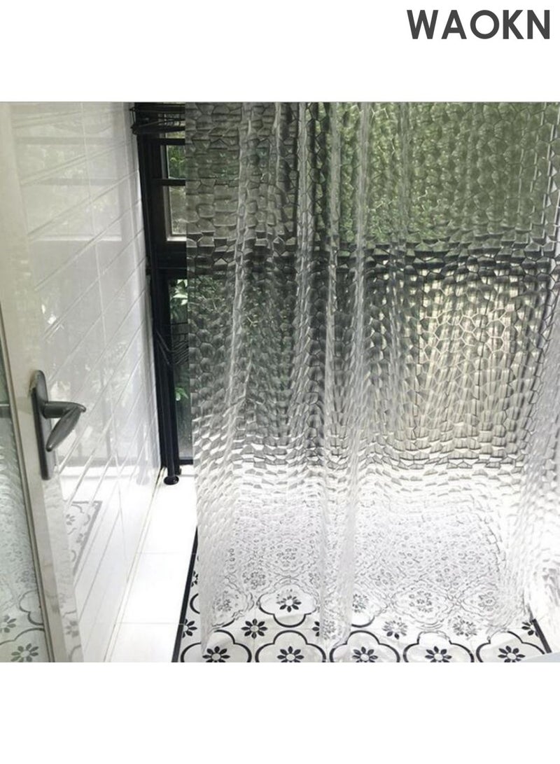 دبليو أيه أو كي أن ستارة دش مقاومة للماء لتقسيم الحمام، ستارة دش بتصميم عصري بسيط، ستارة دش سميكة مقاومة للماء والعفن، ستارة دش شفافة بنمط مكعب الماء، ستارة دش من مادة EVA، قوية ومتينة. - Image 3