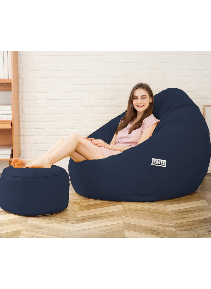 LEXAVI LEXAVI4XL Combo Bean Bag with FootRest Cover Without Beans Navy Faux Leather  - Image 1