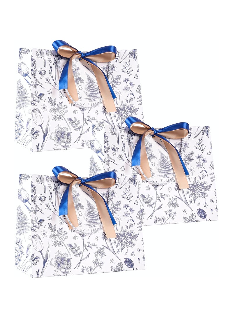 Gift Bags with Handles, 10-Piece Colorful Flower Pattern Gift Bags, Portable Paper Gift Bags with Bow for Ramadan, Birthday, Anniversary, Mother's Day, Wedding Party 25x12x20cm - Image 1