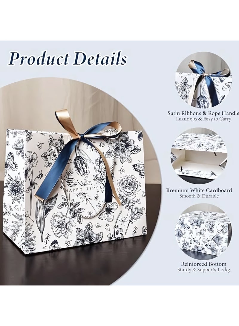 Gift Bags with Handles, 10-Piece Colorful Flower Pattern Gift Bags, Portable Paper Gift Bags with Bow for Ramadan, Birthday, Anniversary, Mother's Day, Wedding Party 25x12x20cm - Image 4