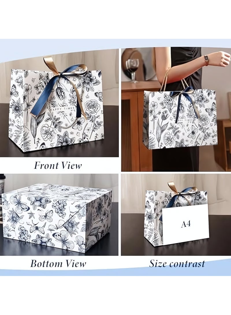 Gift Bags with Handles, 10-Piece Colorful Flower Pattern Gift Bags, Portable Paper Gift Bags with Bow for Ramadan, Birthday, Anniversary, Mother's Day, Wedding Party 25x12x20cm - Image 5