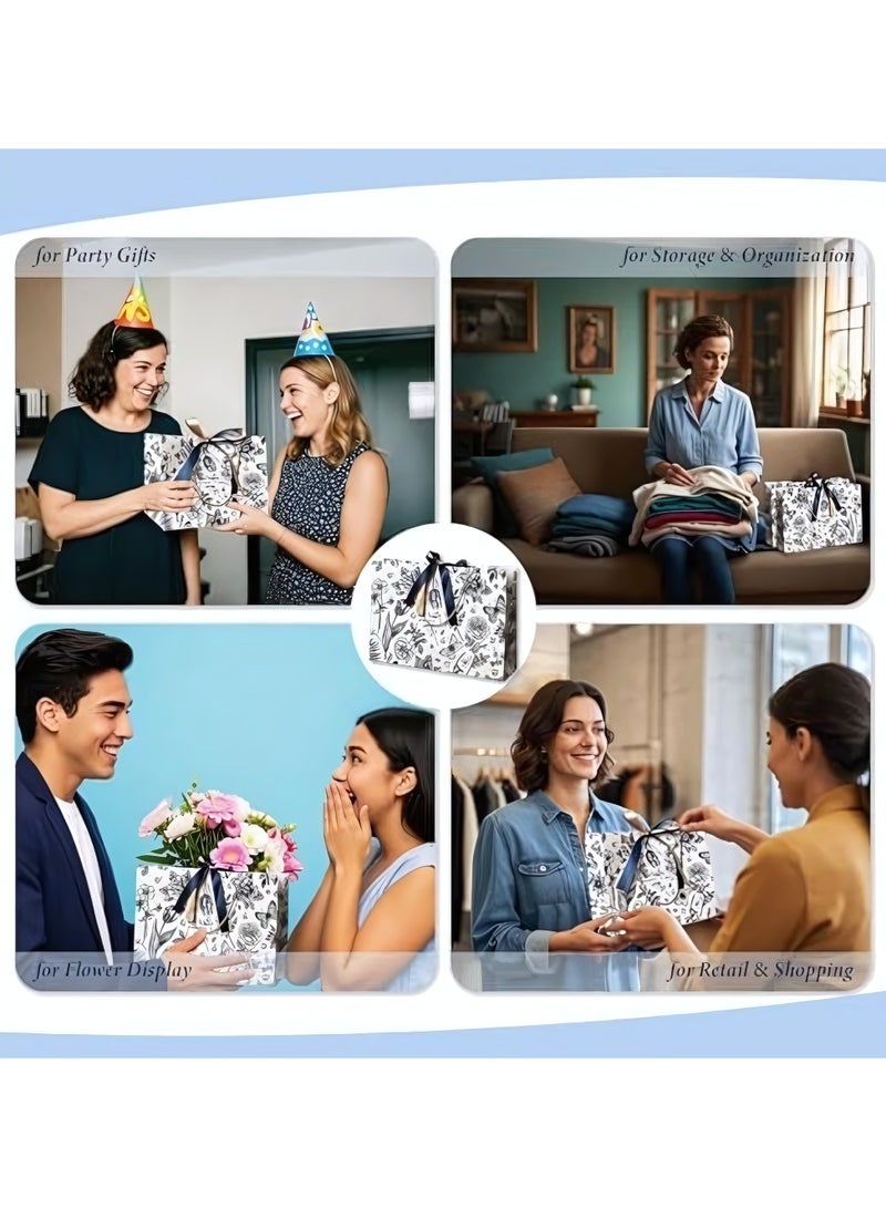 Gift Bags with Handles, 10-Piece Colorful Flower Pattern Gift Bags, Portable Paper Gift Bags with Bow for Ramadan, Birthday, Anniversary, Mother's Day, Wedding Party 25x12x20cm - Image 5