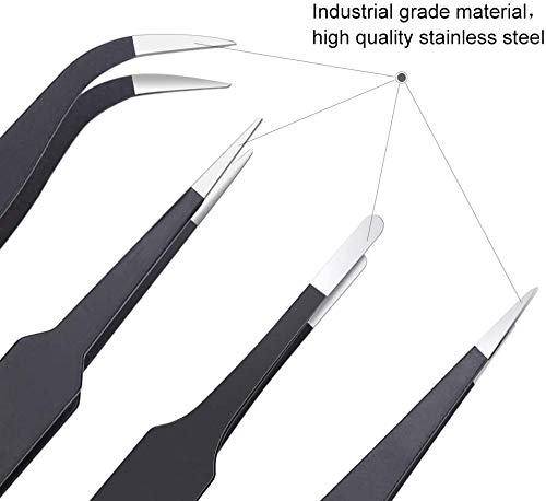 SCHOFIC 6 PCS Precision Tweezers Set Upgraded AntiStatic Stainless Steel Curved of Tweezers for Electronics Laboratory Work JewelryMaking Craft Soldering etc - Image 2
