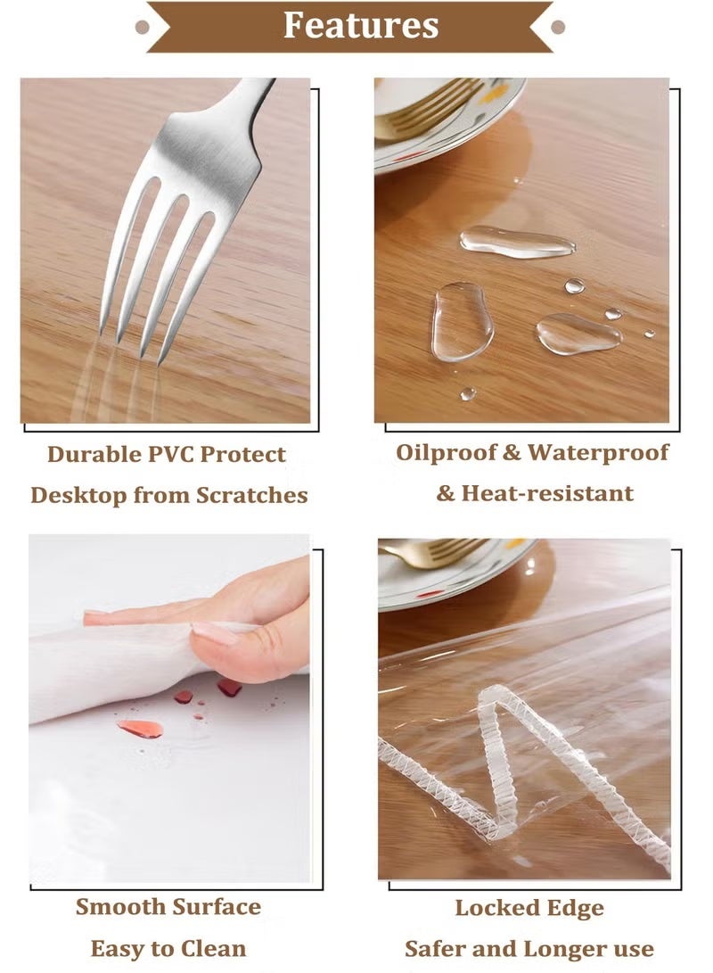 180 × 140 سم غطاء طاولة شفاف مضاد للماء والزيت من PVC، واقي طاولة بلاستيكي شفاف، مفرش طاولة مقاوم للخدش قابل للمسح، وسادة طاولة فينيل شفافة للطاولات الطعام/المطبخ/القهوة/المكتب، واقي طاولة سهل التنظيف مضاد للانسكاب للمنزل والفنادق - Image 2