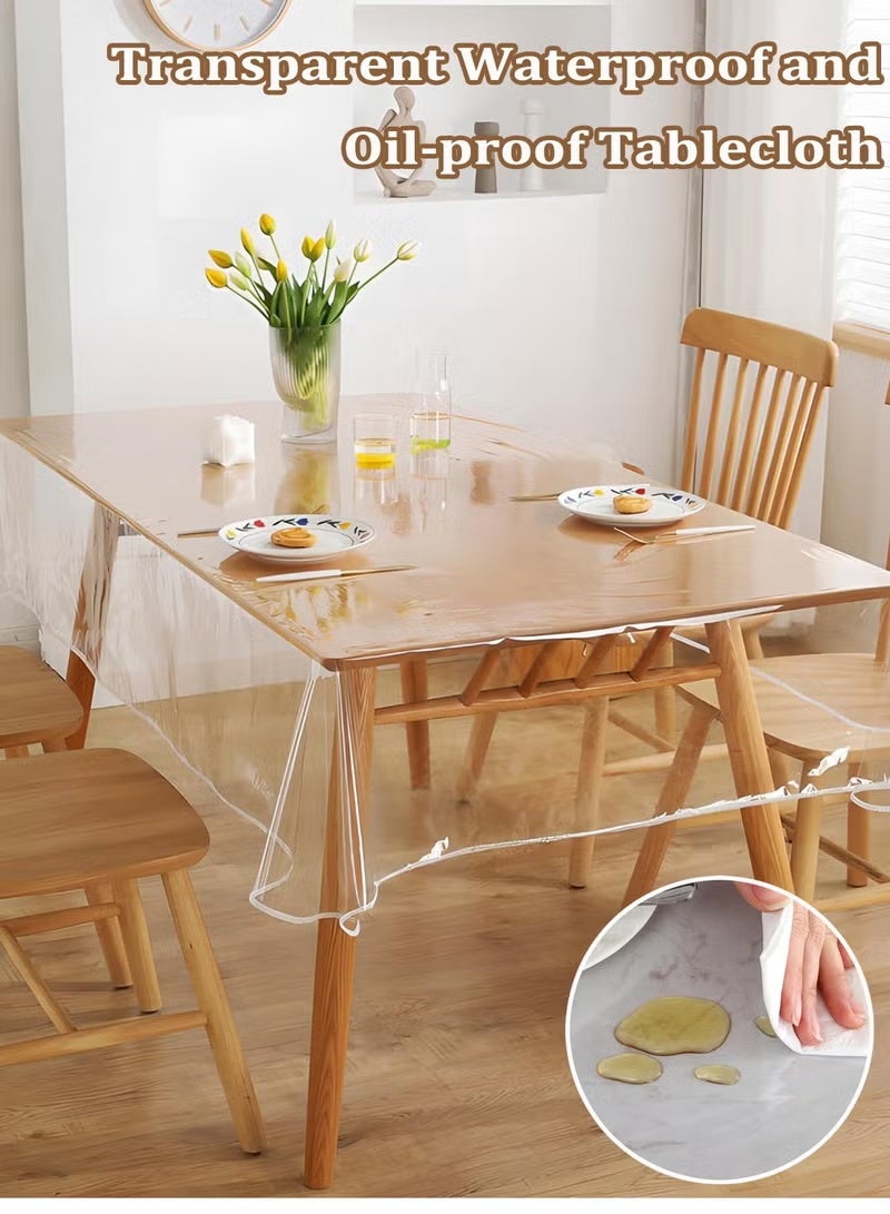 180 × 140 سم غطاء طاولة شفاف مضاد للماء والزيت من PVC، واقي طاولة بلاستيكي شفاف، مفرش طاولة مقاوم للخدش قابل للمسح، وسادة طاولة فينيل شفافة للطاولات الطعام/المطبخ/القهوة/المكتب، واقي طاولة سهل التنظيف مضاد للانسكاب للمنزل والفنادق - Image 3