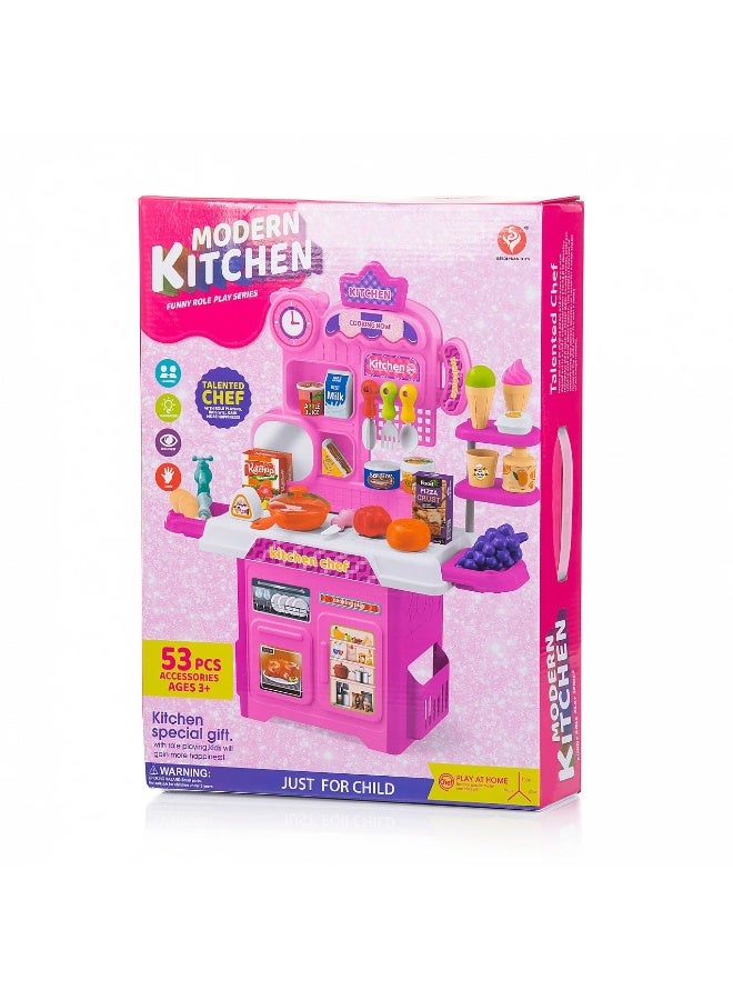 كيتشن مجموعة ألعاب المطبخ للأطفال، مجموعة ألعاب مطبخ تفاعلية للأطفال مع 53 قطعة من ألعاب المطبخ التظاهرية، وتأثيرات صوتية واقعية ووظائف محاكاة - Image 1