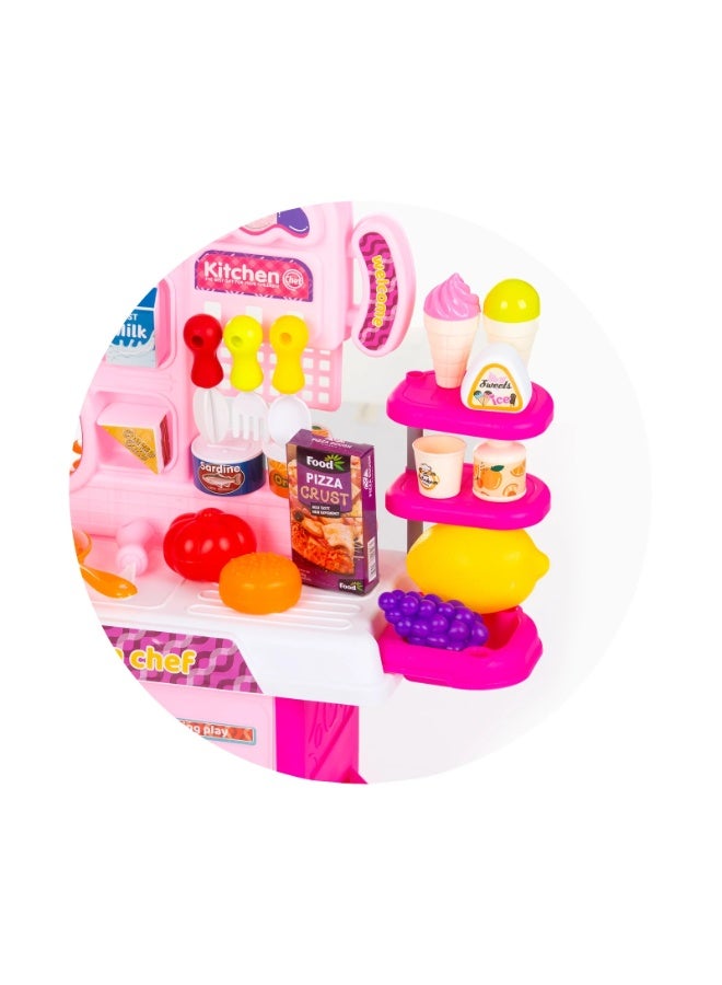 كيتشن مجموعة ألعاب المطبخ للأطفال، مجموعة ألعاب مطبخ تفاعلية للأطفال مع 53 قطعة من ألعاب المطبخ التظاهرية، وتأثيرات صوتية واقعية ووظائف محاكاة - Image 4