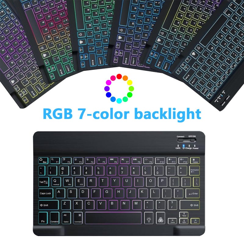 LOOBOAKY Bluetooth Keyboard and Mouse Combo for iPad Keyboard with 7-Color Backlit, Rechargeable Wireless Keyboard fit iPad 10th/9th/8th Gen, iPhone,Tablet, Smartphone iOS Android Windows - Image 5