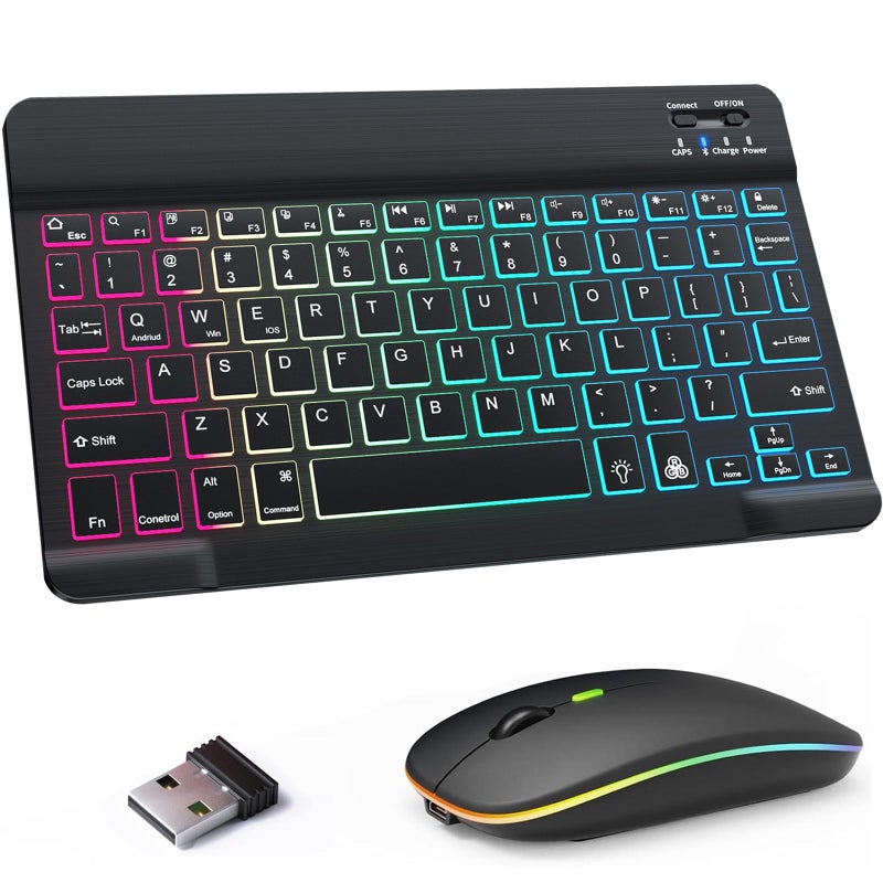 LOOBOAKY Bluetooth Keyboard and Mouse Combo for iPad Keyboard with 7-Color Backlit, Rechargeable Wireless Keyboard fit iPad 10th/9th/8th Gen, iPhone,Tablet, Smartphone iOS Android Windows - Image 1
