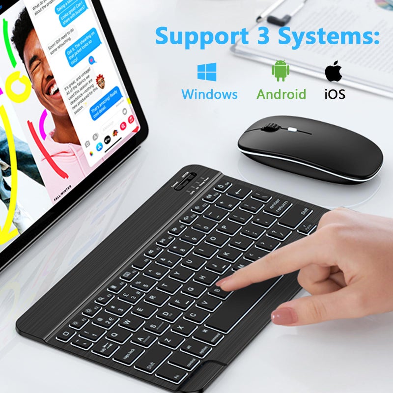 LOOBOAKY Bluetooth Keyboard and Mouse Combo for iPad Keyboard with 7-Color Backlit, Rechargeable Wireless Keyboard fit iPad 10th/9th/8th Gen, iPhone,Tablet, Smartphone iOS Android Windows - Image 4