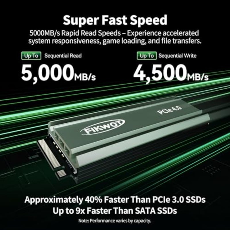 استخدام PS5/سطح المكتب/الكمبيوتر المحمول، NVMe M.2 2280 PCIe Gen4 x4 SSD مع مبدد حراري، أسود، سرعة قراءة تصل إلى 5000 ميجابايت/ثانية وذاكرة تخزين مؤقت SLC ديناميكية - Image 3