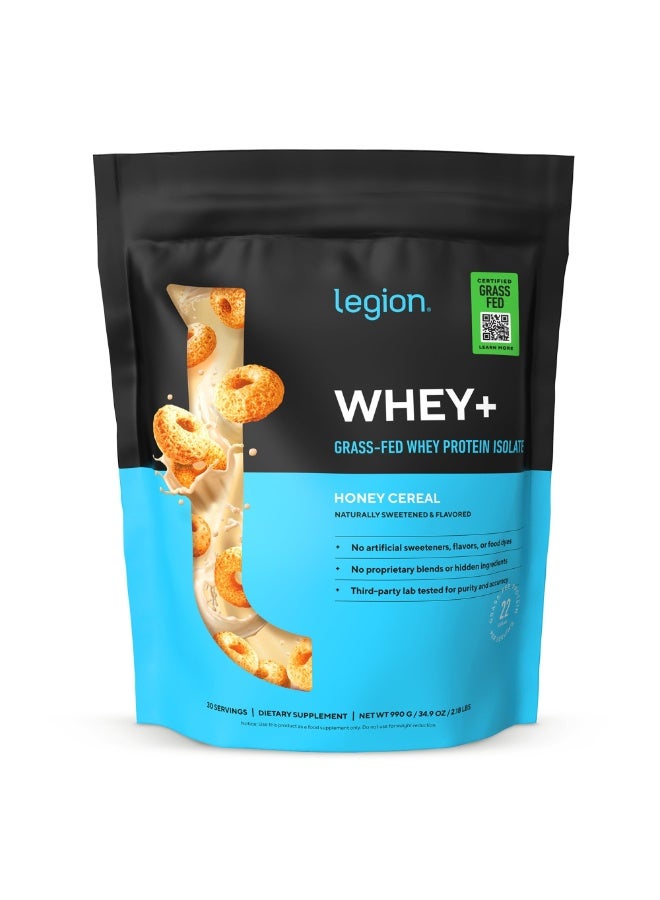 LEGION Whey+ Grass-Fed Whey Protein Isolate Honey Cereal 30 Servings – Low Calorie, Sugar Free & Naturally Sweetened - Image 1