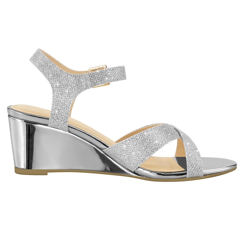 PIZZ ANNU Women's Wendy Low Wedge Sandals Ankle Strap Espadrille Open Toe Casual Summer Women Wedge Heels Shoes, Silver Glitter 9.5 - Image 5