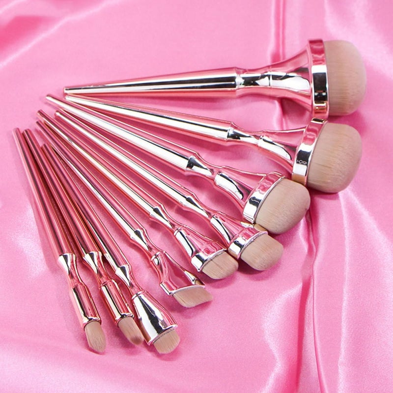 Makeup Brush Set 9pcs Long Handle Powder Eyeshadow Blending Brushes for Women Face Cosmetics Rose Gold Handle Professional Tools for Daily Makeup - Image 5