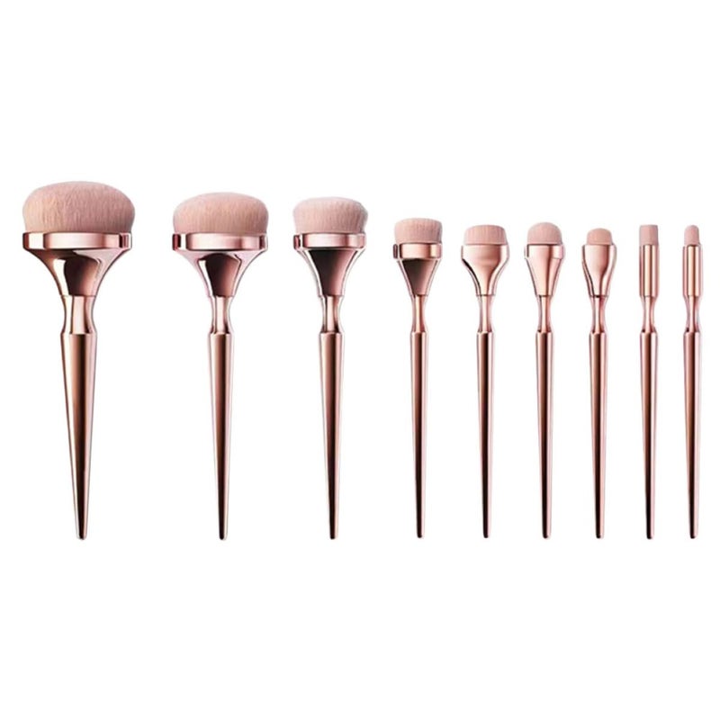 Makeup Brush Set 9pcs Long Handle Powder Eyeshadow Blending Brushes for Women Face Cosmetics Rose Gold Handle Professional Tools for Daily Makeup - Image 1