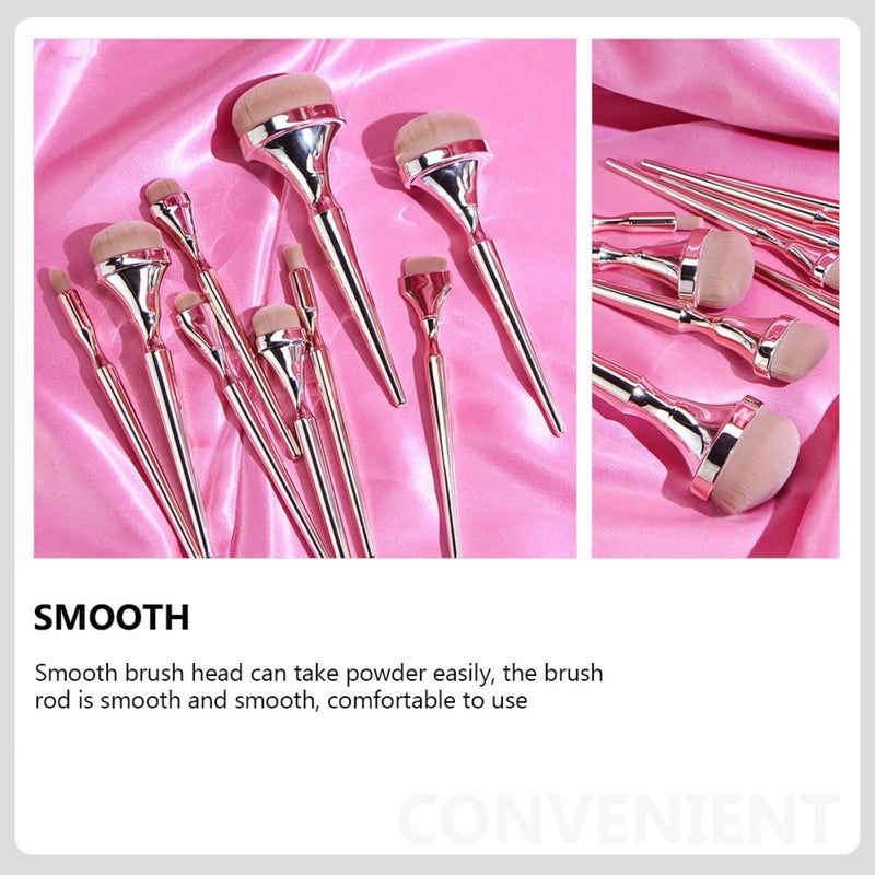 Makeup Brush Set 9pcs Long Handle Powder Eyeshadow Blending Brushes for Women Face Cosmetics Rose Gold Handle Professional Tools for Daily Makeup - Image 3